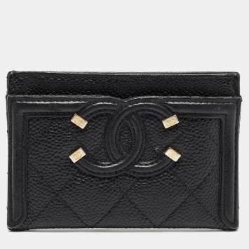 Pre Owned Chanel Black Caviar Leather CC Filigree Card Holder