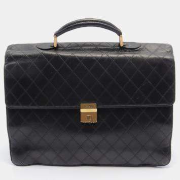 Pre Owned Chanel Bicolore Business bag Lambskin Black Gold hardware Vintage