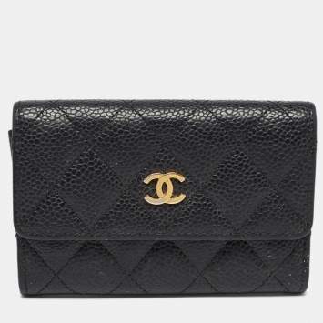 مملوكة مسبقًا Chanel Black Caviar Quilted Leather CC Flap Card Case