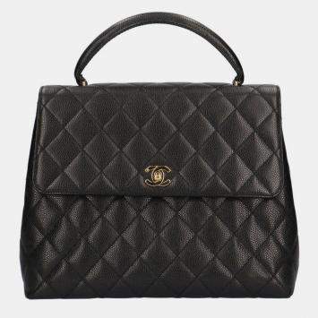 Pre Owned Chanel Black Caviar Leather Vintage Kelly Bag