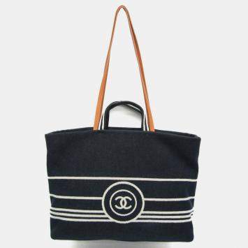 Pre Owned Chanel Blue/Brown Denim, Leather CC Tote Bag 