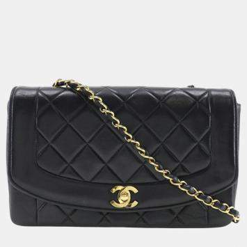 Pre Owned Chanel Black Leather Medium Vintage Diana Shoulder Bag