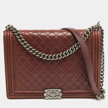 Pre Owned Chanel Burgundy Quilted Leather Large Boy Bag