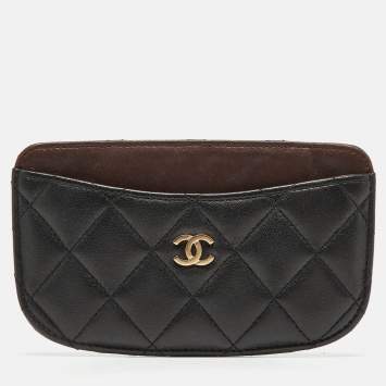 Pre Owned Chanel Black/Burgundy Quilted Leather CC Curved Card Holder 