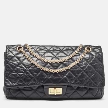 Pre Owned Chanel Black Quilted Aged Leather 227 Reissue 2.55 Flap Bag