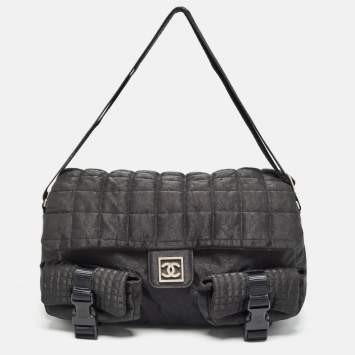 Pre Owned Chanel Black Cube Quilted Nylon Sports Ligne Messenger Bag