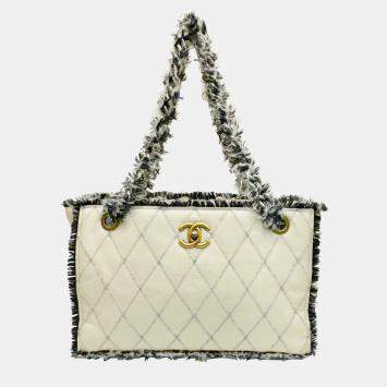 Pre Owned Chanel Beige/Black Tweed and Leather Tweedy Tote Bag