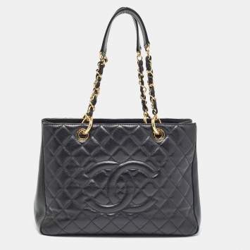 Pre Owned Chanel Black Quilted Caviar Leather Grand Shopping Tote