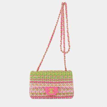 مملوكة مسبقًا Chanel Pink/Green Cotton Mixed Fibers Woven Mini Rectangular Flap Bag