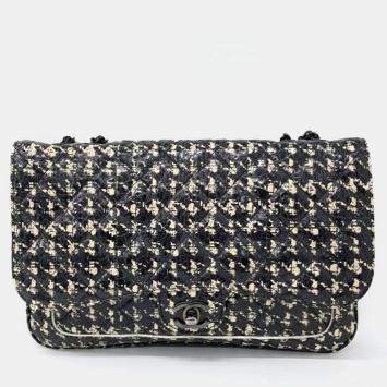 Pre Owned Chanel Black/Ivory Patterned Leather Chain Shoulder Bag