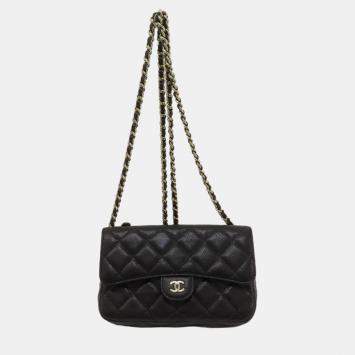 Pre Owned Chanel Black Caviar Leather Chain Shoulder Bag 