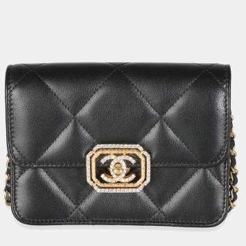 Pre Owned Chanel Black Quilted Calfskin Leather Strass Mini CC Flap Bag