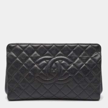 Pre Owned Chanel Black Caviar Leather CC Frame Clutch