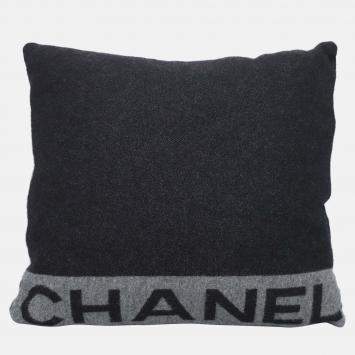 Chanel Black & Grey Wool & Cashmere Logo Pillow