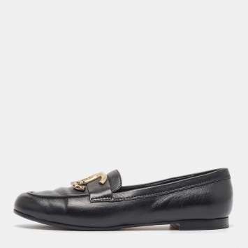 Pre Owned Chanel Black Leather CC Loafers Size 38.5