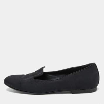 Pre Owned Chanel Black Fabric Smoking Slippers Size 40.5