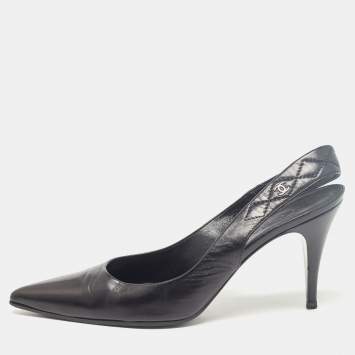 Pre Owned Chanel Black Leather CC Slingback Pumps Size 39