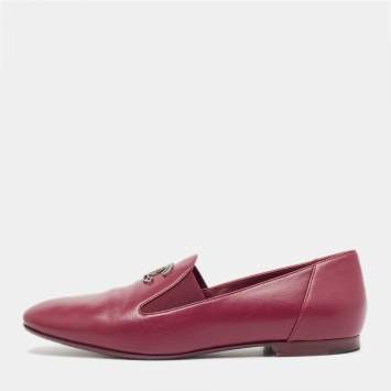Pre Owned Chanel Burgundy Leather CC Smoking Slippers Size 39