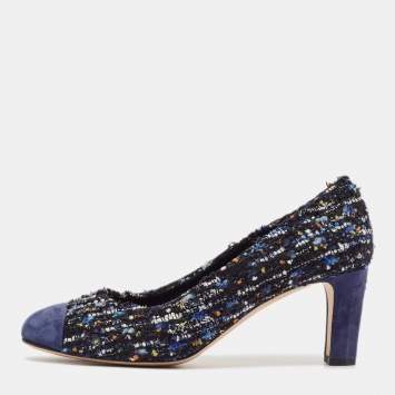 Pre Owned Chanel Multicolor Suede and Tweed Block Heel Pumps Size 40