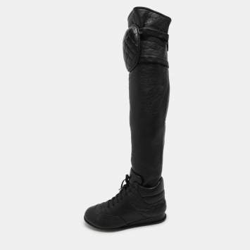 Pre Owned Chanel Black Quilted Leather Knee Length Boots Size 40