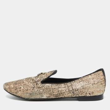 Chanel Multicolor Metallic Fabric CC Smoking Slippers Size 38.5