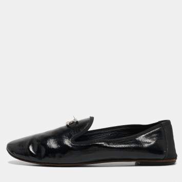 Pre Owned Chanel Black Leather CC Smoking Slippers Size 37.5