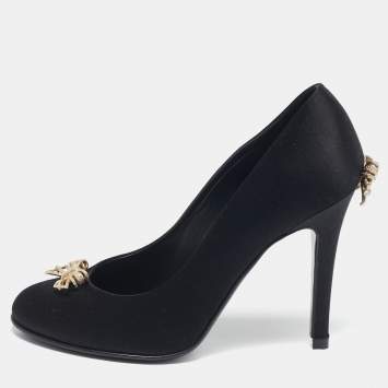 Chanel Black Satin Bow Embellished Pumps Size 39