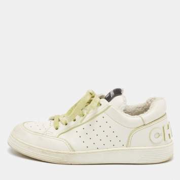 Pre Owned Chanel White Perforated Leather CC Low Top Sneakers Size 38
