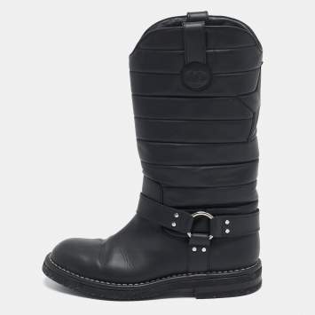 Chanel Black Leather Star Harness CC Mid Calf Boots Size 39