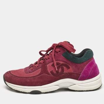 Pre Owned Chanel Multicolor Suede CC Low Top Sneakers Size 38