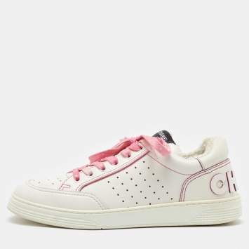 Chanel White Perforated Leather 21P Logo Low Top Sneakers Size 41.5