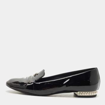 Chanel Black Patent Leather CC Pearl Embellished Ballet Flats Size 39
