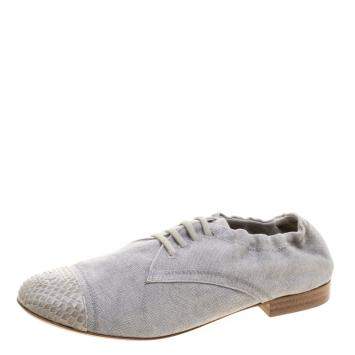 Chanel Grey Canvas and Python Trim Cap Toe Scrunch Flats Size 37.5