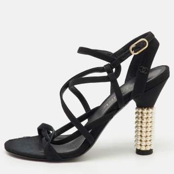 Chanel Black Fabric CC Criss Cross Strappy Sandals Size 39