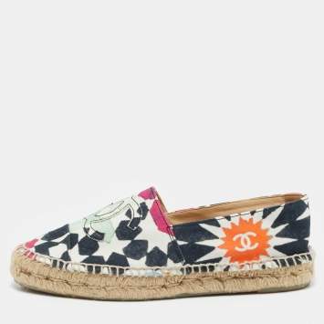 Chanel Multicolor Print Canvas CC Espadrille Flats Size 39