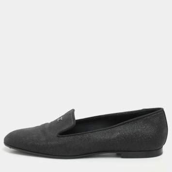 Chanel Black Lame Fabric CC Moccasins Size 39
