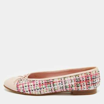 Chanel Multicolor Leather and Tweed CC Ballet Flats Size 39