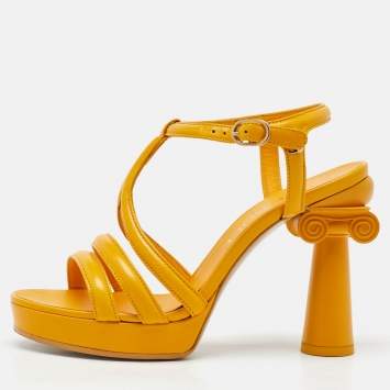 Chanel Yellow Leather Parthenon Grecian Column Platform Sandals Size 36