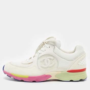 Pre Owned Chanel Multicolor Fabric and Suede CC Low Top Sneakers Size 38
