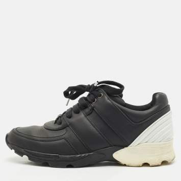Chanel Black/White Leather CC Lace Up Sneakers Size 39