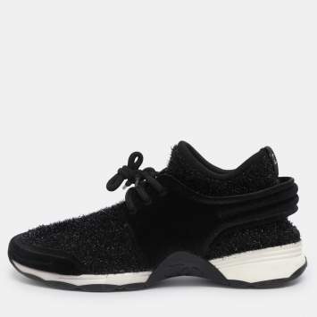Pre Owned Chanel Black Metallic Lurex Fabric CC Trainers SLow Top neakers Size 39
