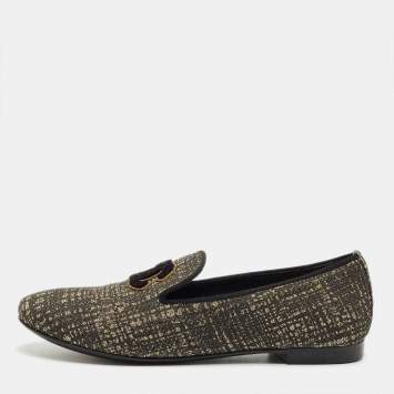 Pre Owned Chanel Black/Gold Glitter CC Smoking Slippers Size 35