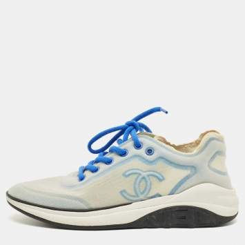 Pre Owned Chanel Blue Mesh CC Low Top Sneakers Size 40.5