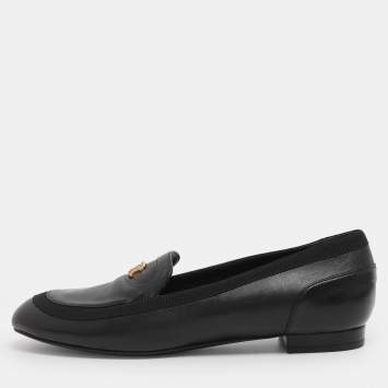 Pre Owned Chanel Black Leather CC Loafers Size 38