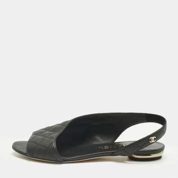 Pre Owned Chanel Black Quilted Leather Slingback Sandals Size 36