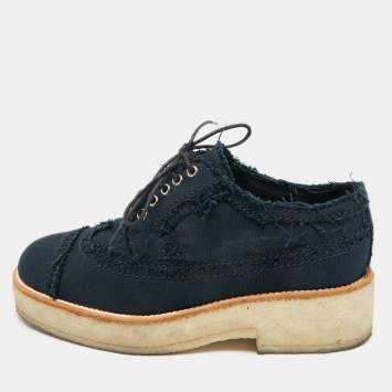 Pre Owned Chanel Navy Blue Denim CC Cap Toe Oxford Sneakers Size 36