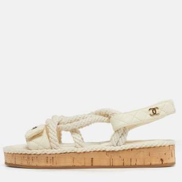 Pre Owned Chanel White Leather and Rope Dad Slingback Sandals Size 36