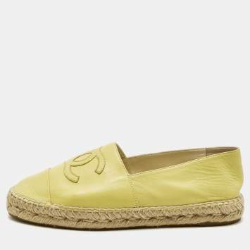 Pre Owned Chanel CC Size 40 Green Leather Espadrille Flats