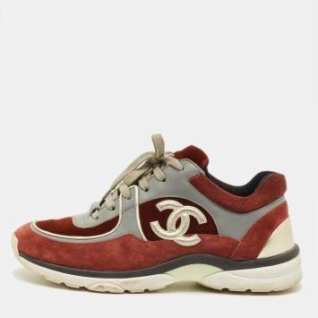 Pre Owned Chanel CC Size 40 Multicolor Suede and Velvet Low Top Sneakers