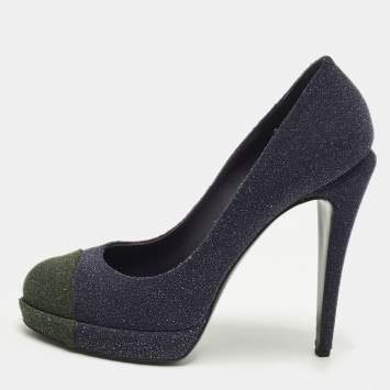 Pre Owned حذاء كعب عالي شانيل جلد وبريق أخضر/أرجواني شعار سي سي متشابك مقاس 40.5